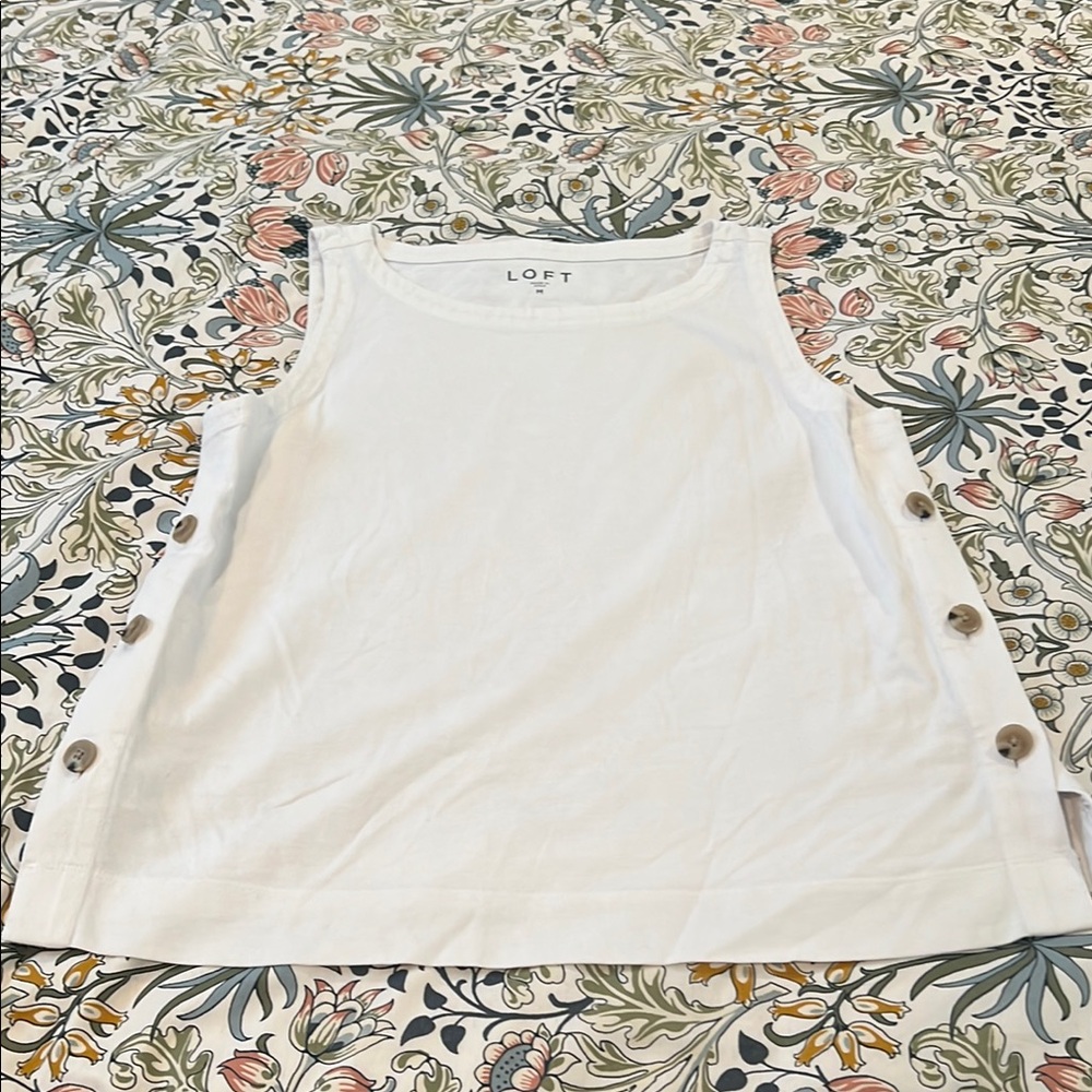 LOFT White Sleeveless Top with Side Buttons